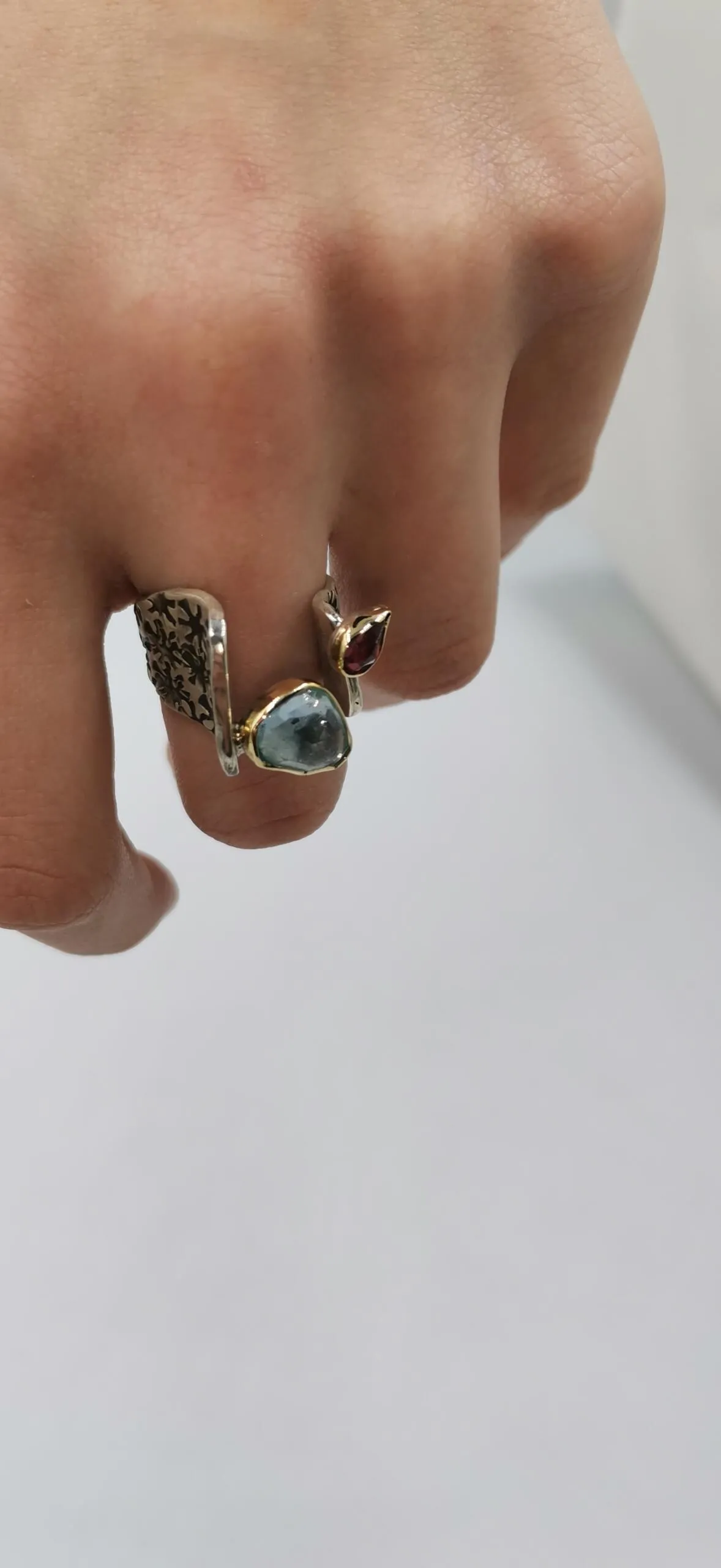 SG400/ Gold K18 and silver blue topaz , tourmaline ring - Image 1