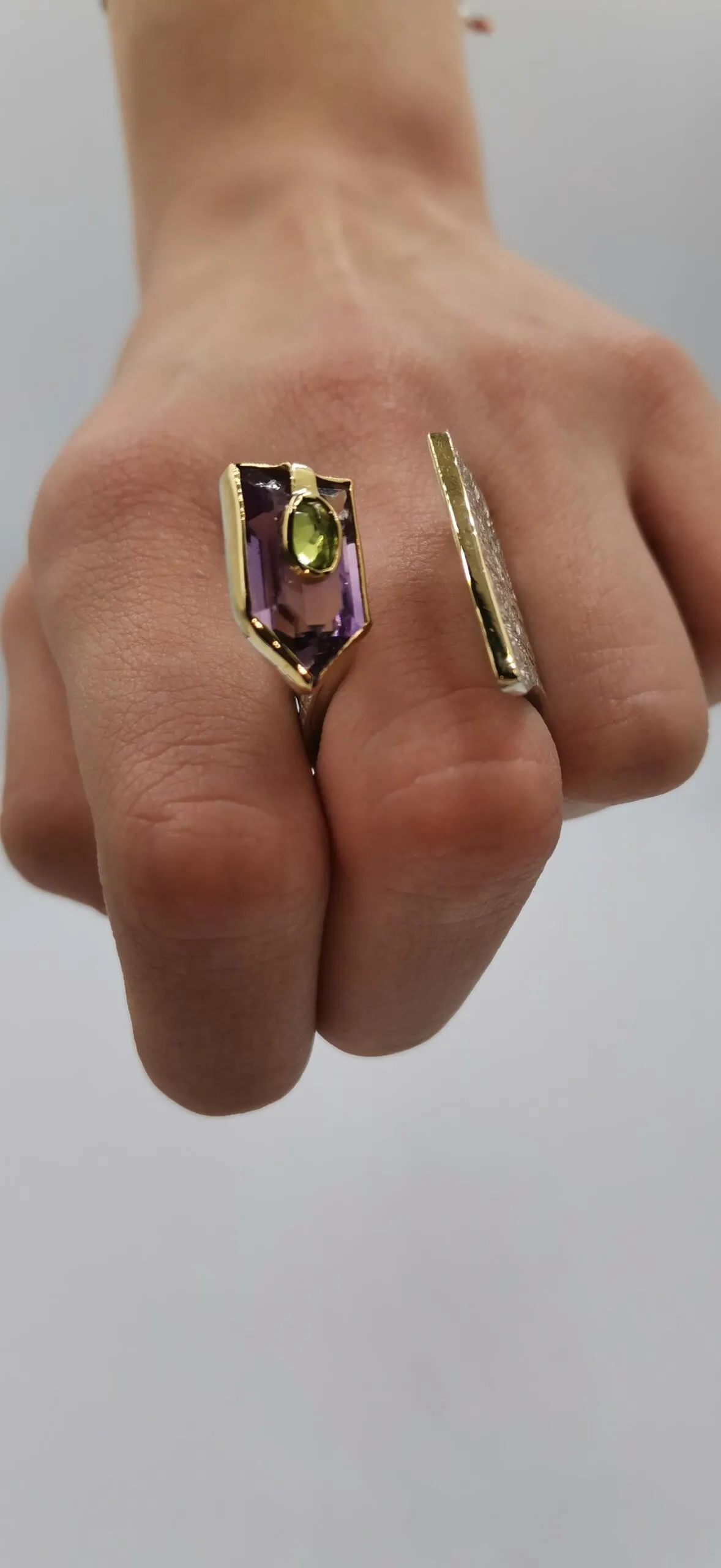 SG433/ Gold K18 and silver ametrin , peridot ring - Image 7
