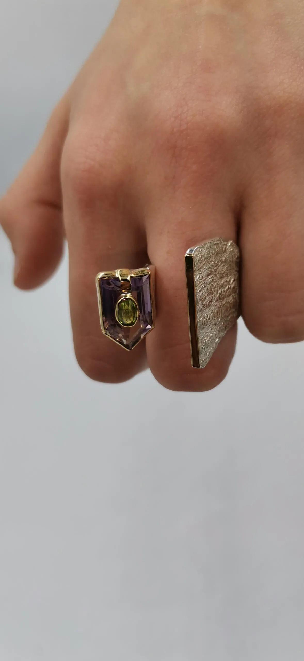 SG433/ Gold K18 and silver ametrin , peridot ring - Image 1