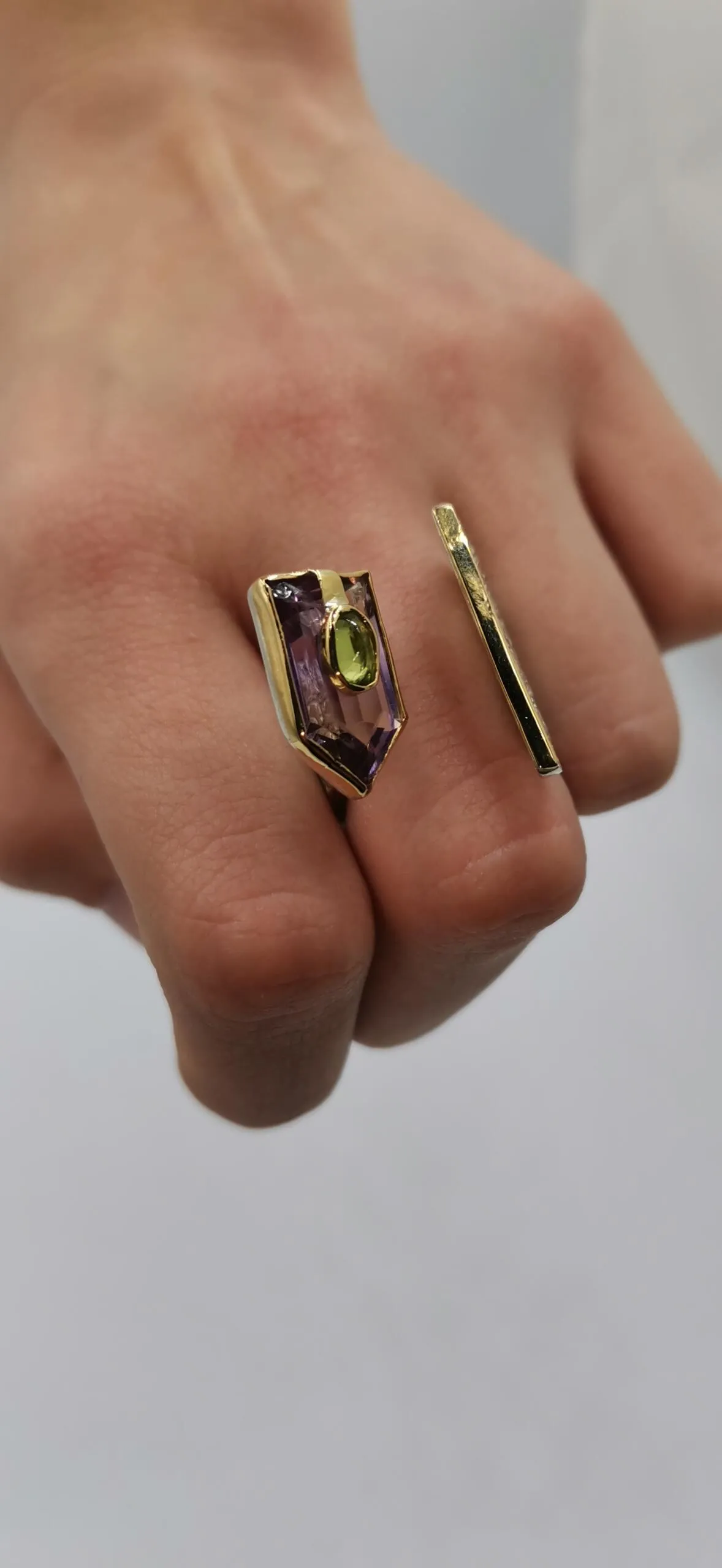 SG433/ Gold K18 and silver ametrin , peridot ring - Image 5