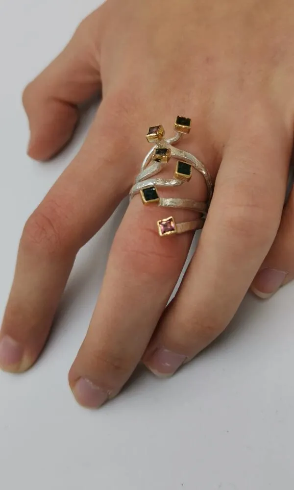 SG434 / Gold K18 and silver tourmaline ring