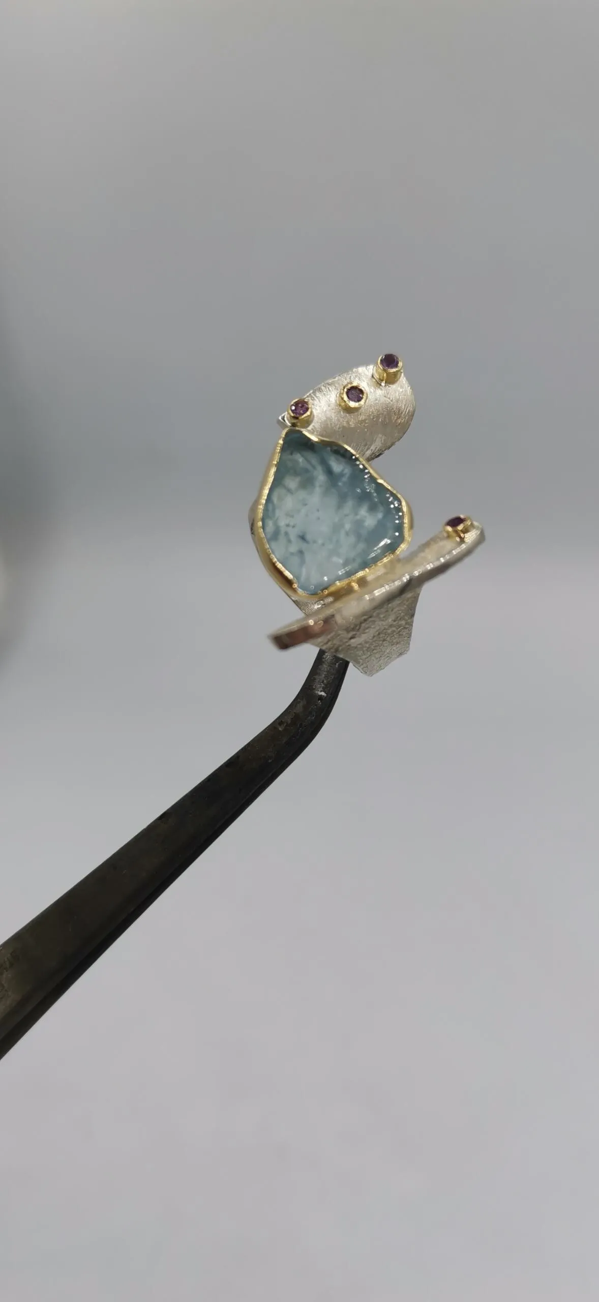 SG501 / Gold K18 and silver aqua marine , amethyst ring - Image 2