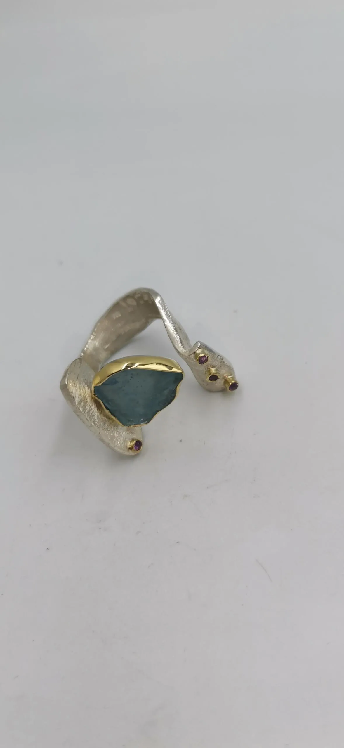 SG501 / Gold K18 and silver aqua marine , amethyst ring - Image 3