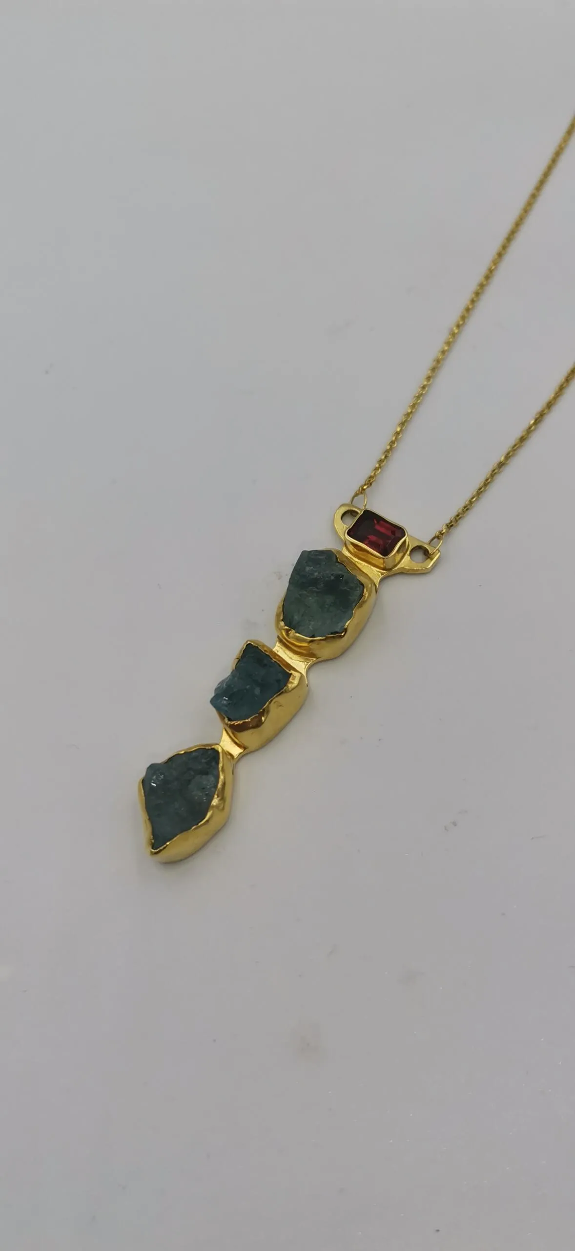 S870 / Silver aqua marine , garnet pendant - Image 1