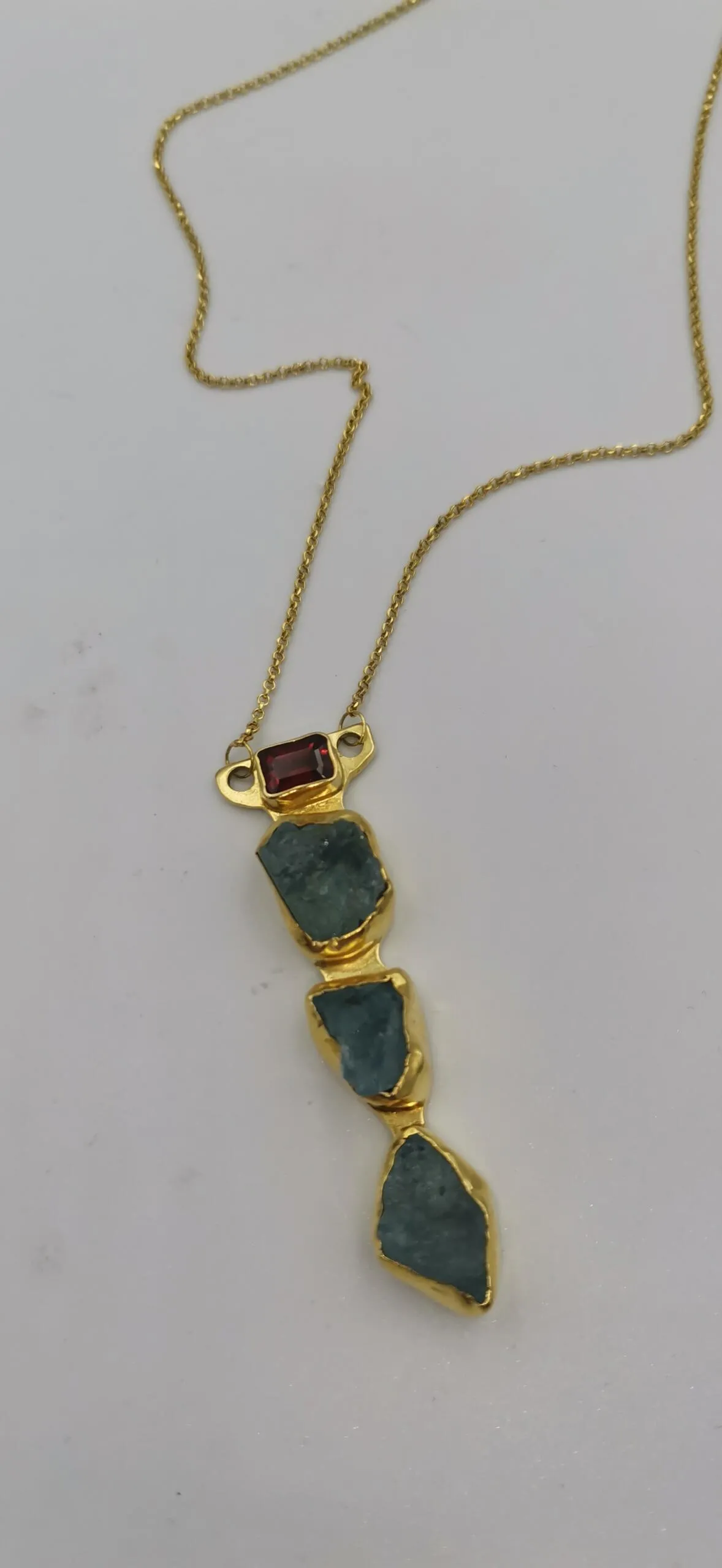 S870 / Silver aqua marine , garnet pendant - Image 2