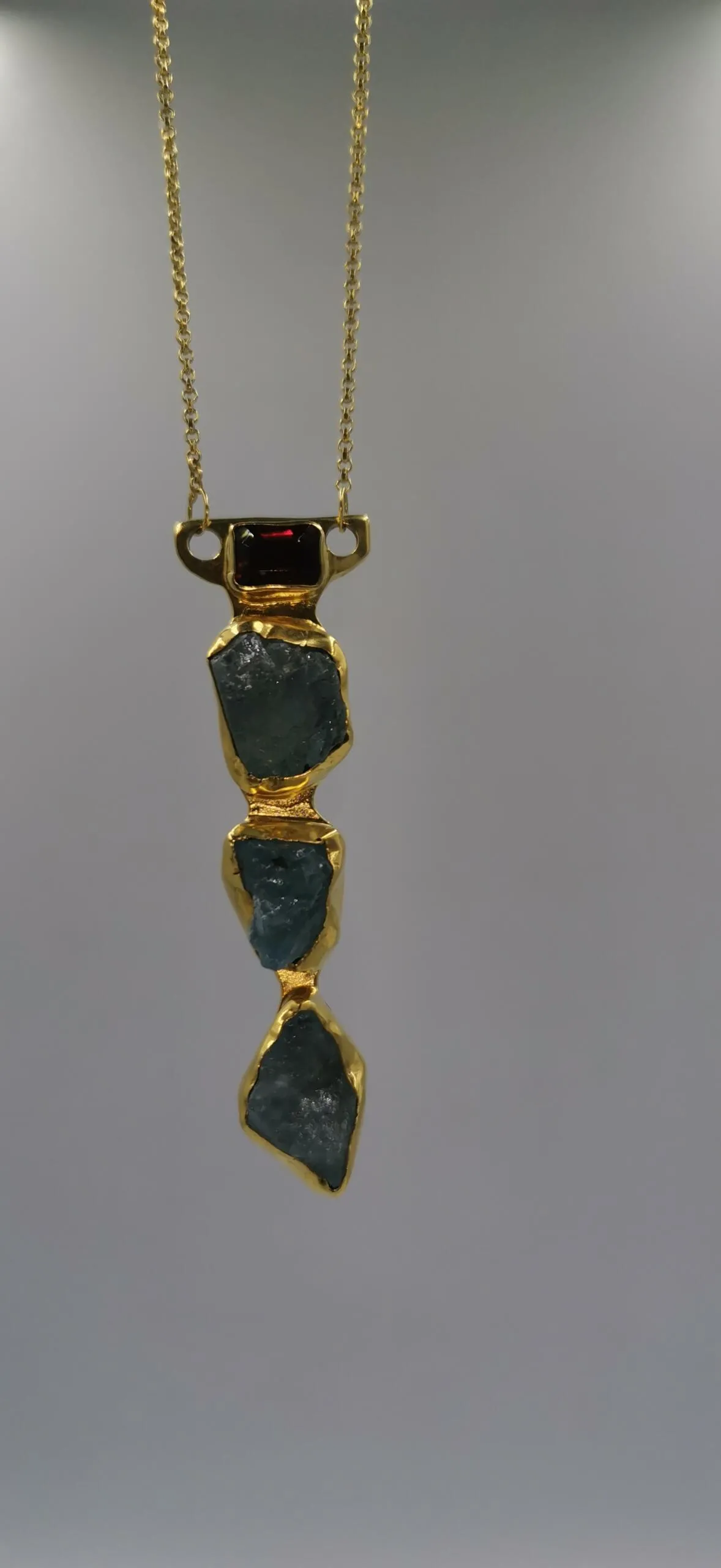 S870 / Silver aqua marine , garnet pendant - Image 3