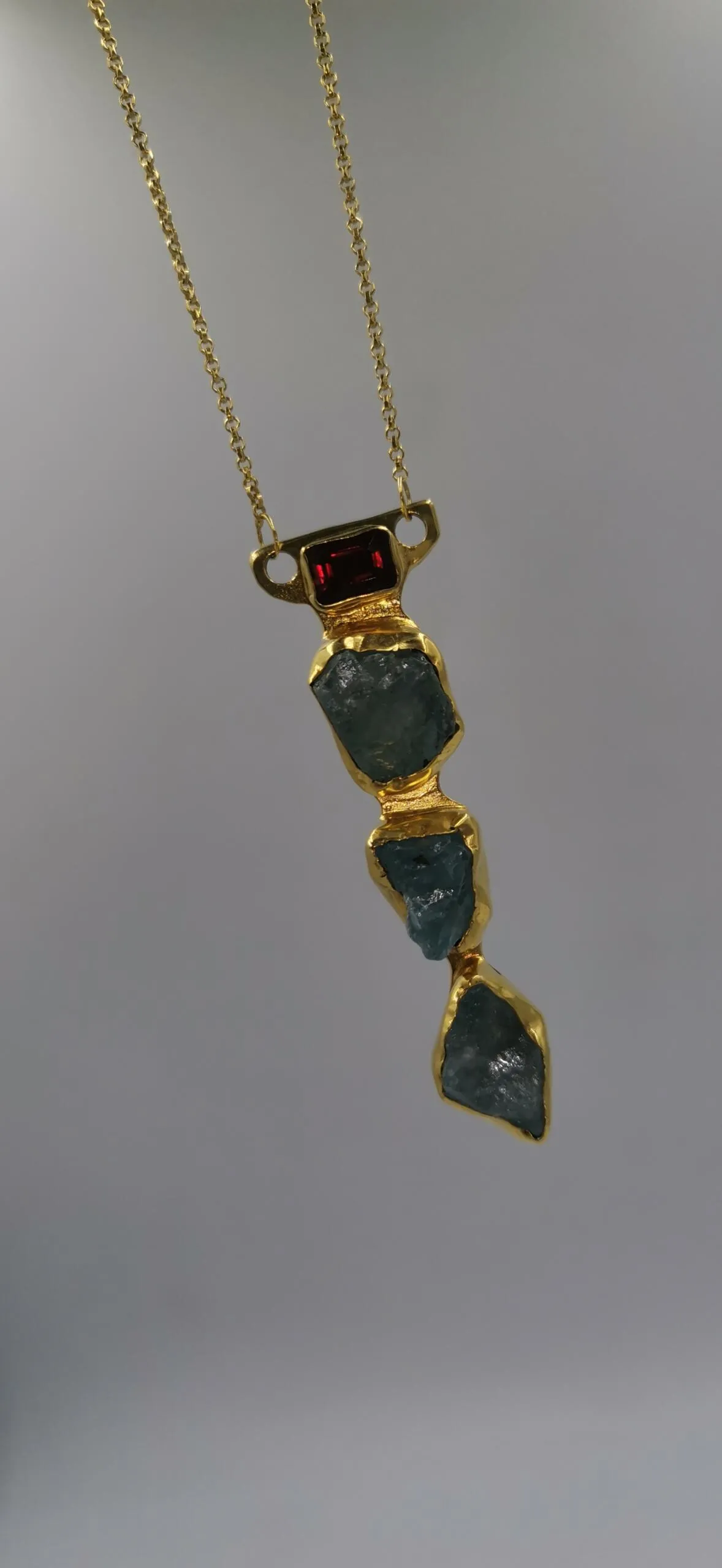 S870 / Silver aqua marine , garnet pendant - Image 4