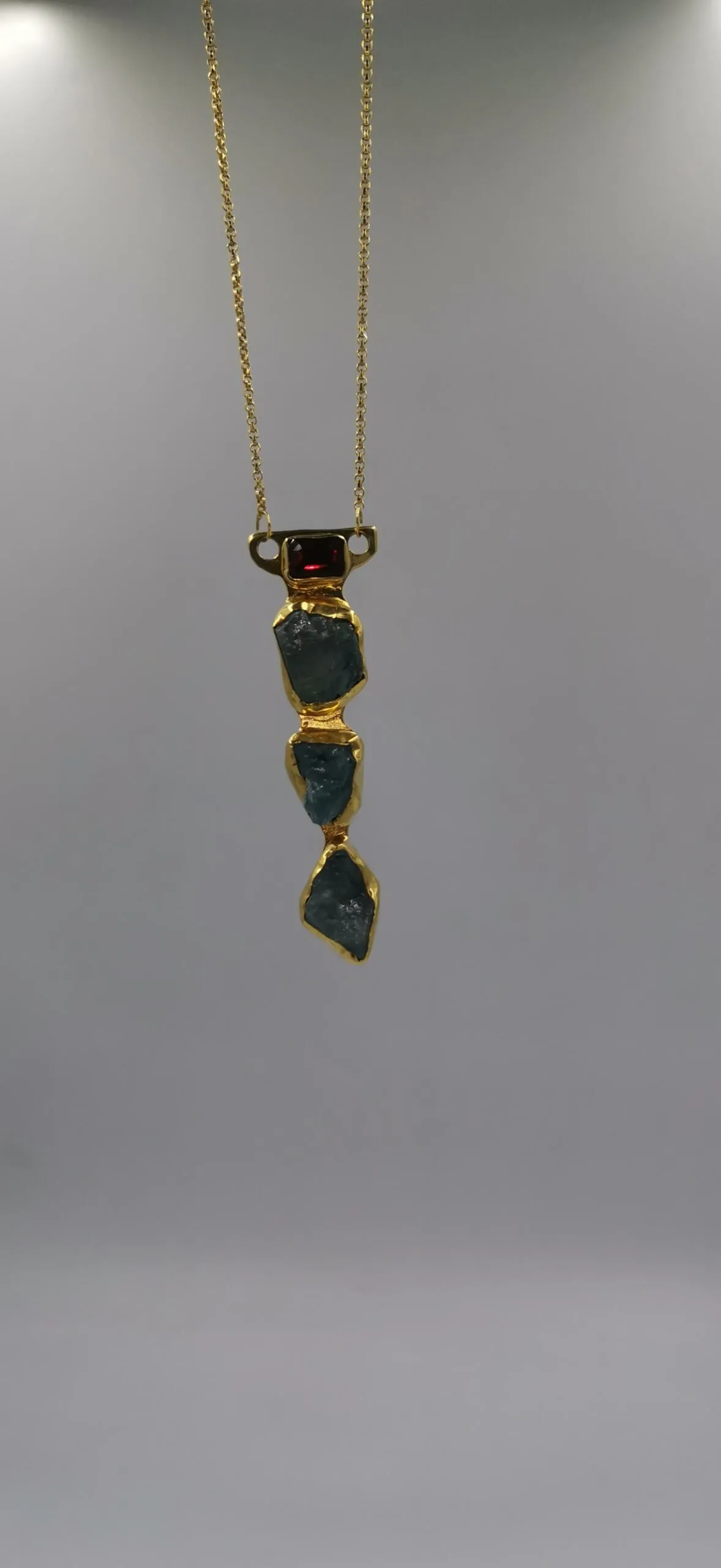 S870 / Silver aqua marine , garnet pendant - Image 5