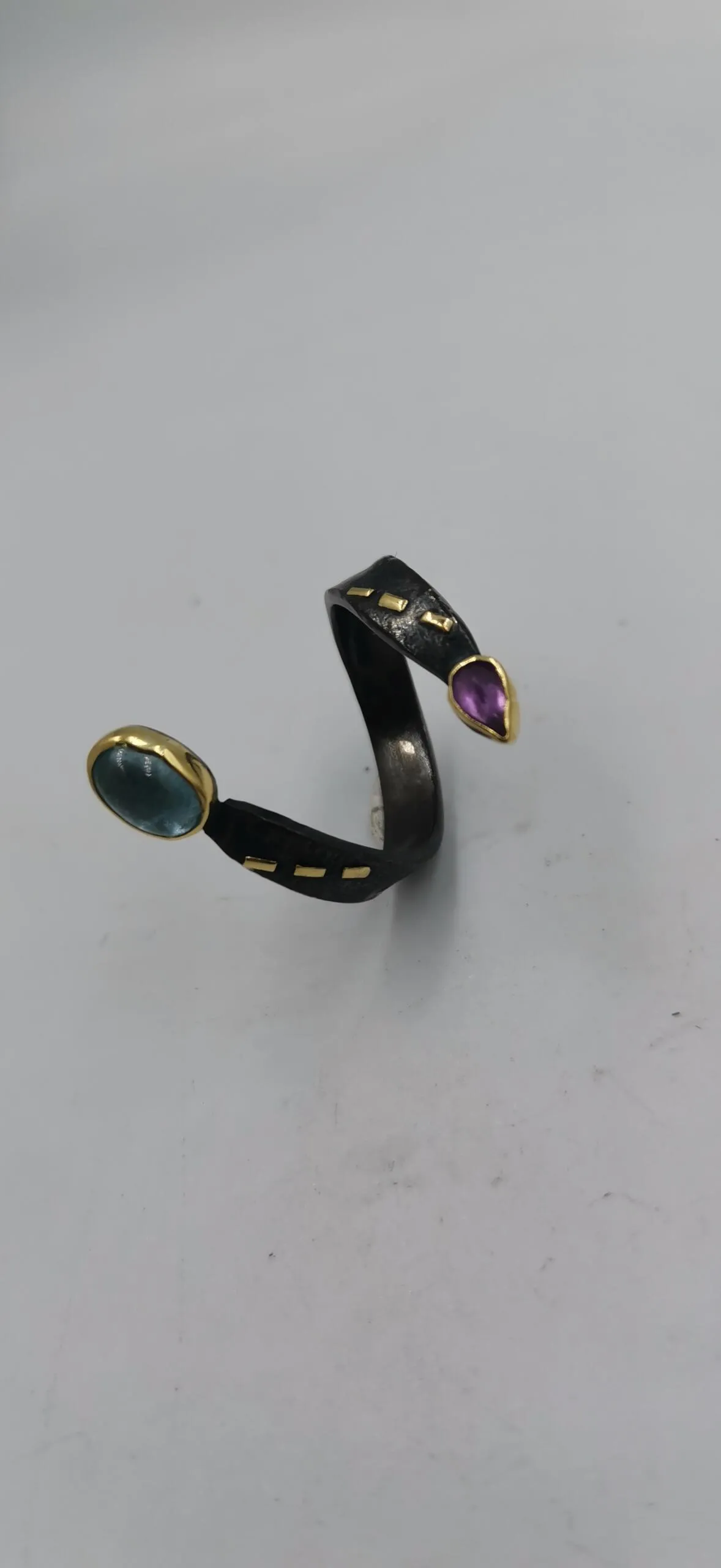 SG447 / Gold K18 and silver amethyst , aqua ring - Image 1