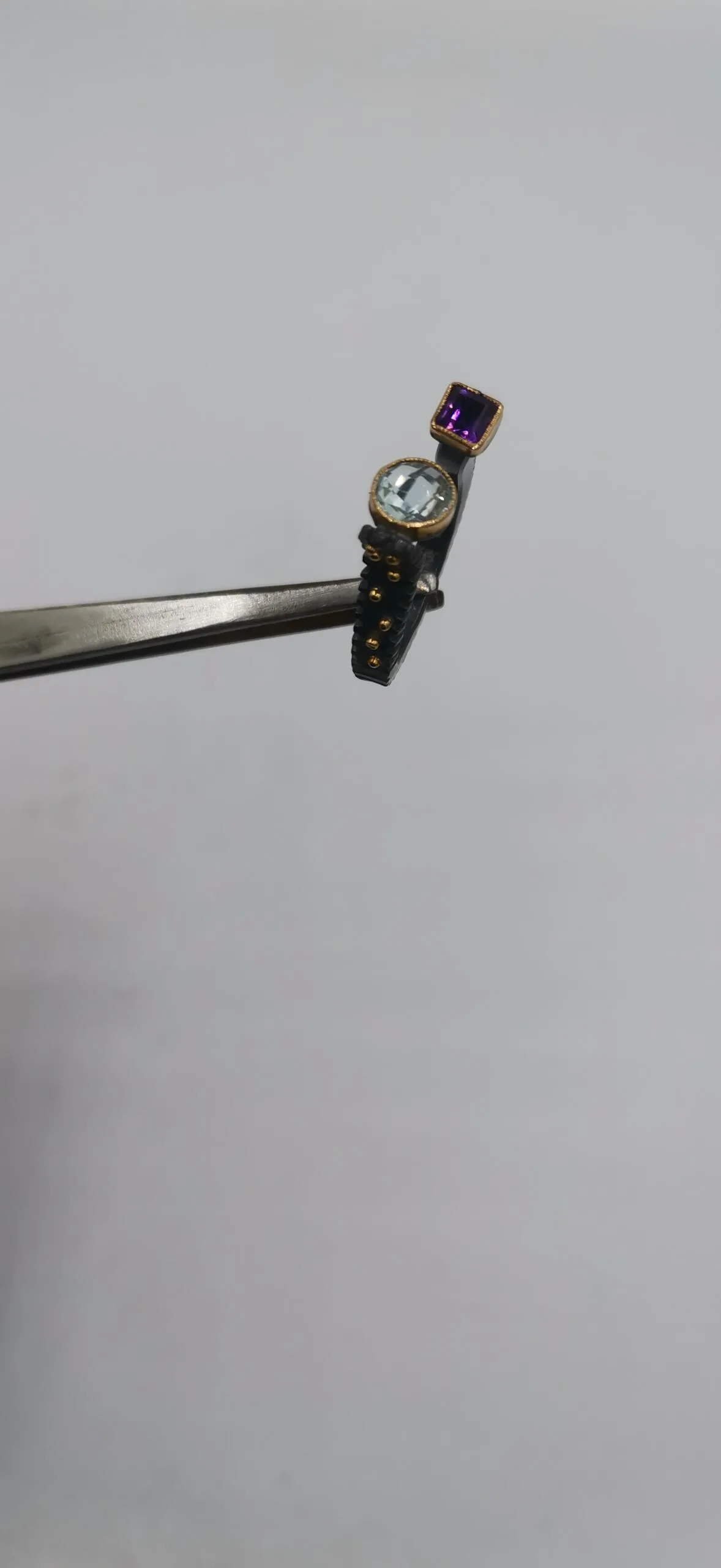 SG459 / Gold K18 and silver blue topaz , amethyst ring - Image 5