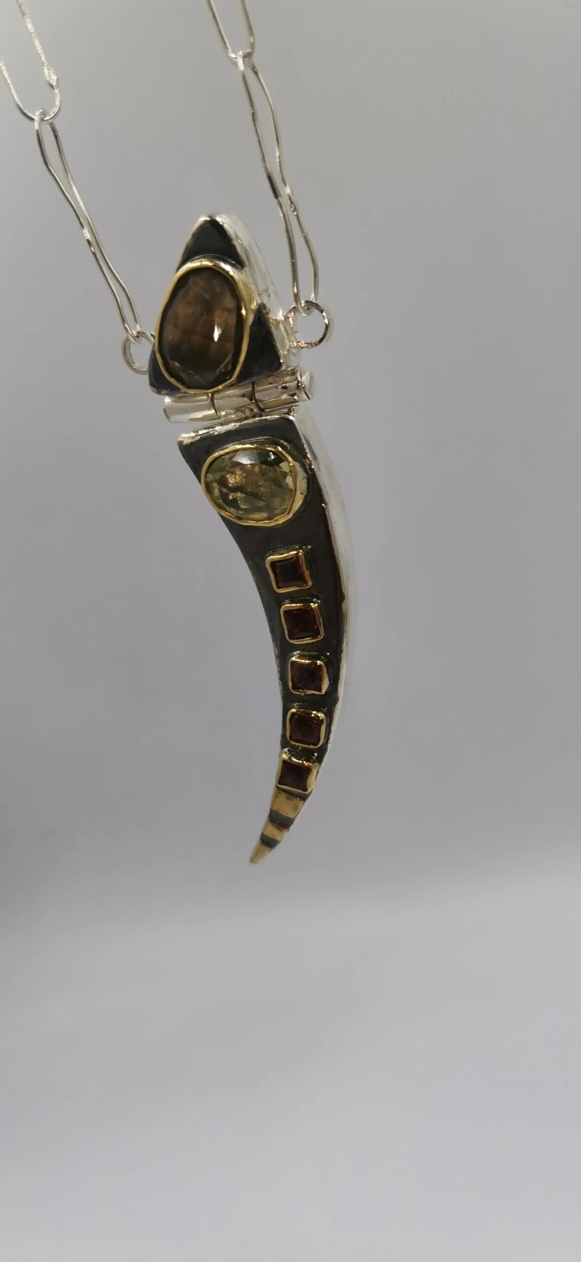 SG535 / Gold K18 and silver smoke quarz , lemon quarz , garnet pendant - Image 2