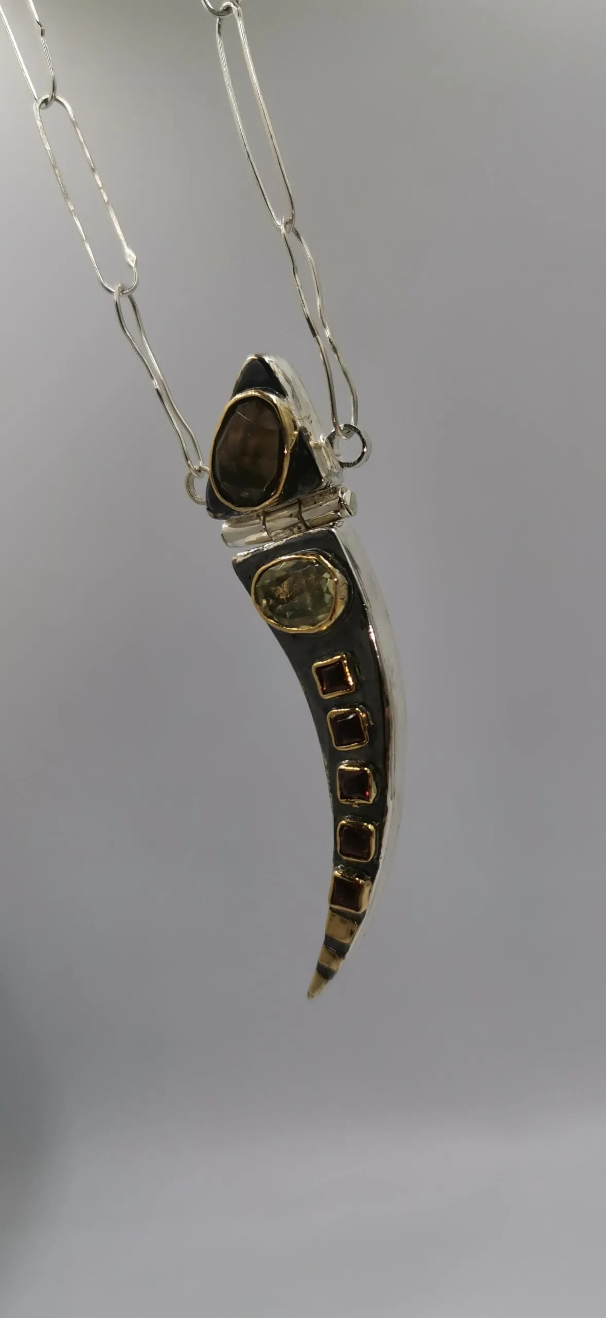 SG535 / Gold K18 and silver smoke quarz , lemon quarz , garnet pendant - Image 3