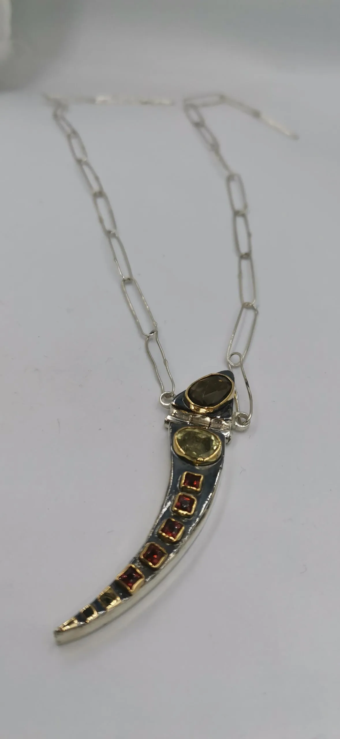 SG535 / Gold K18 and silver smoke quarz , lemon quarz , garnet pendant - Image 5