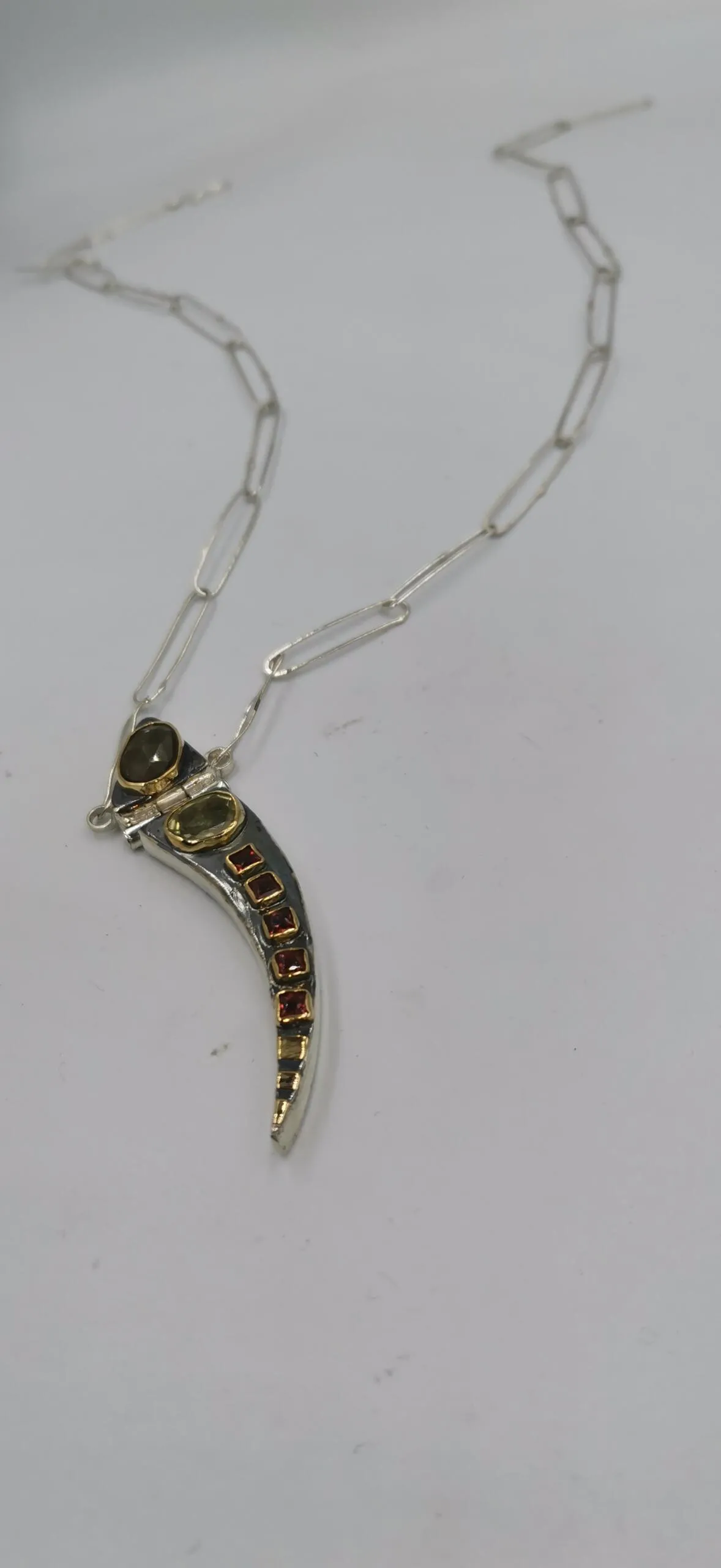 SG535 / Gold K18 and silver smoke quarz , lemon quarz , garnet pendant - Image 6