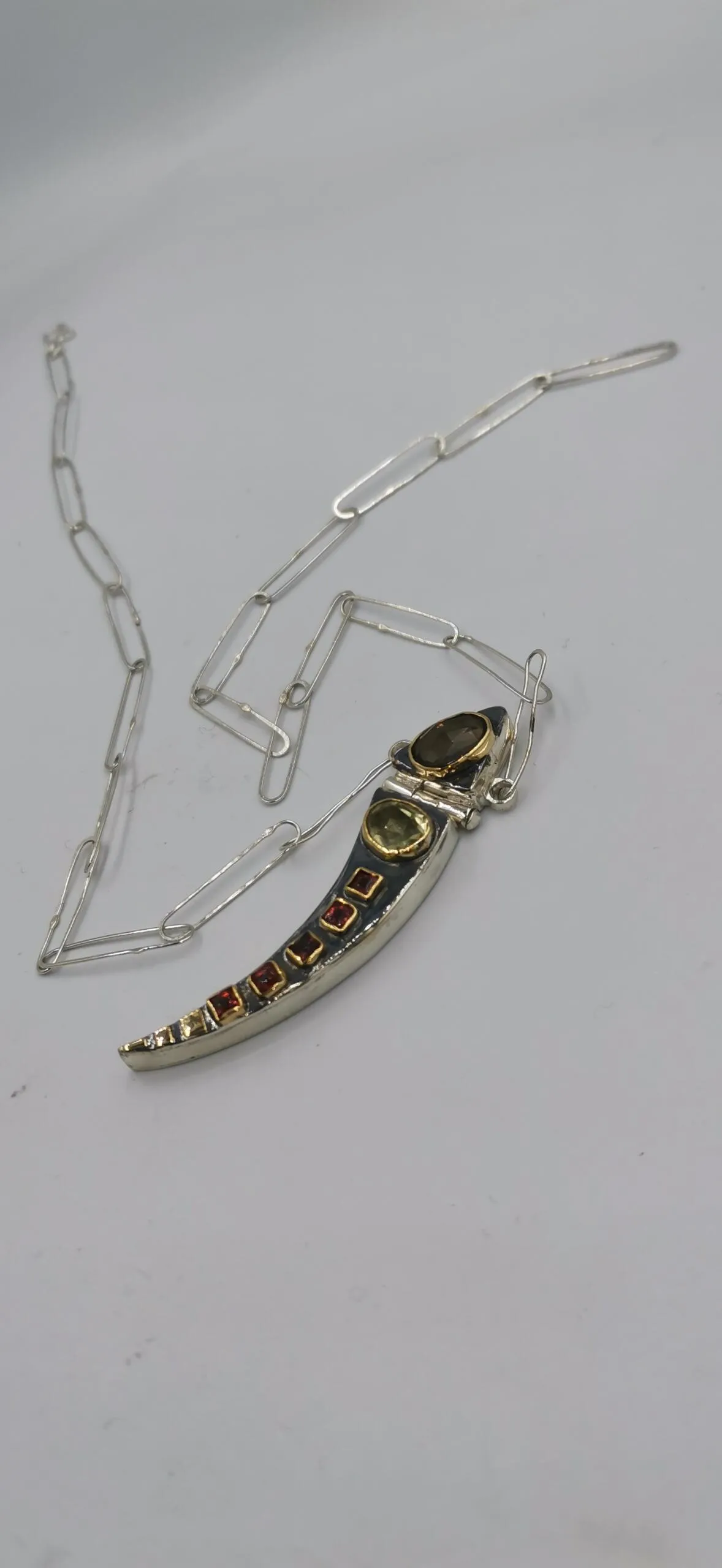 SG535 / Gold K18 and silver smoke quarz , lemon quarz , garnet pendant - Image 7