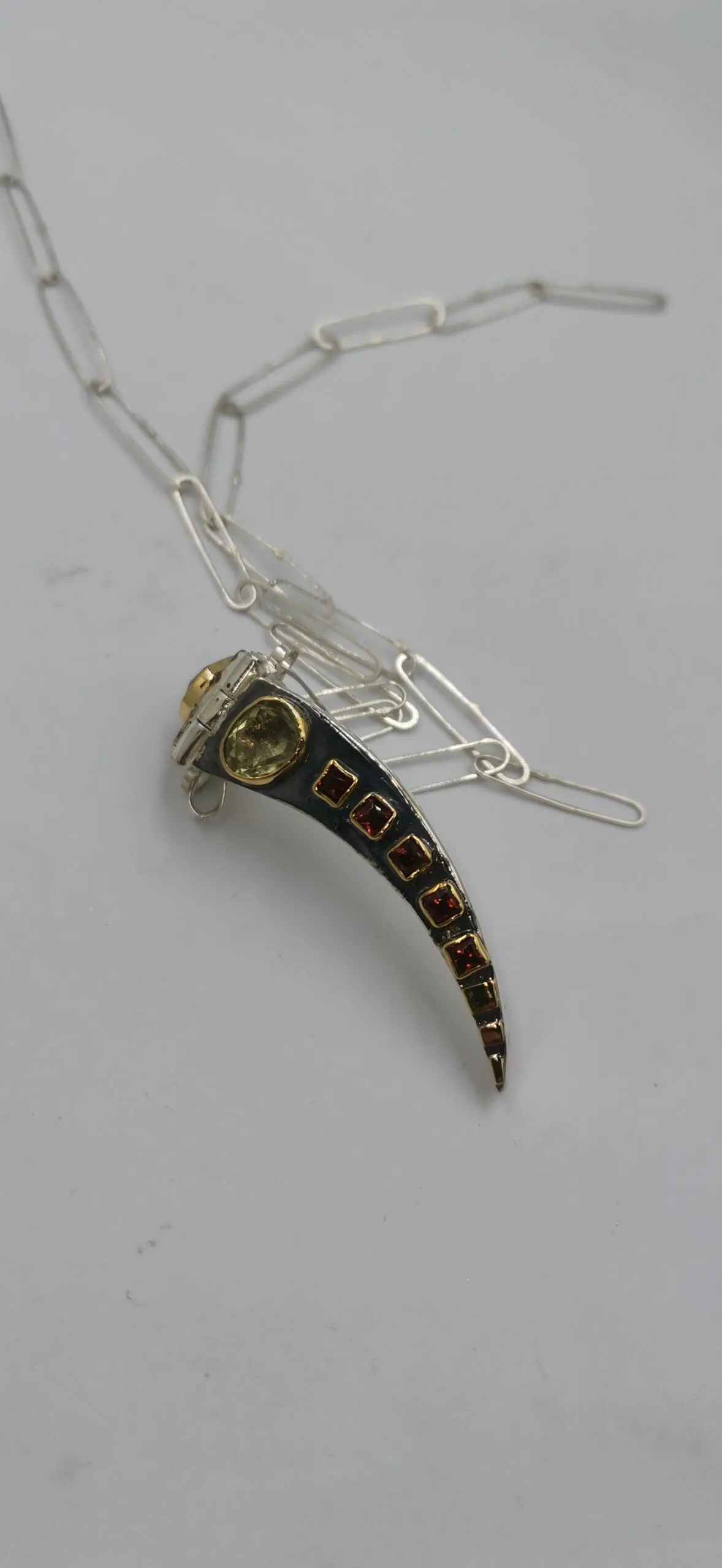SG535 / Gold K18 and silver smoke quarz , lemon quarz , garnet pendant - Image 8