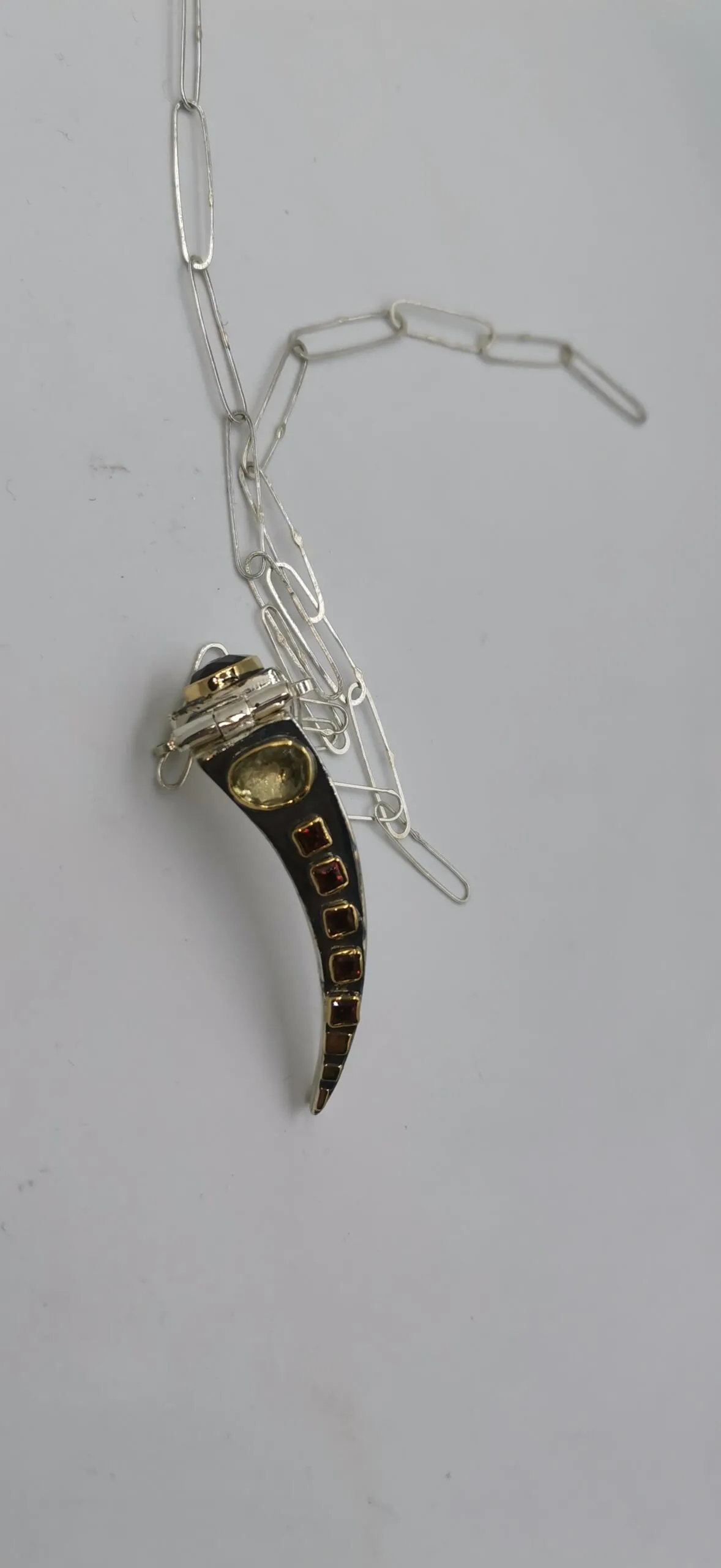 SG535 / Gold K18 and silver smoke quarz , lemon quarz , garnet pendant - Image 9